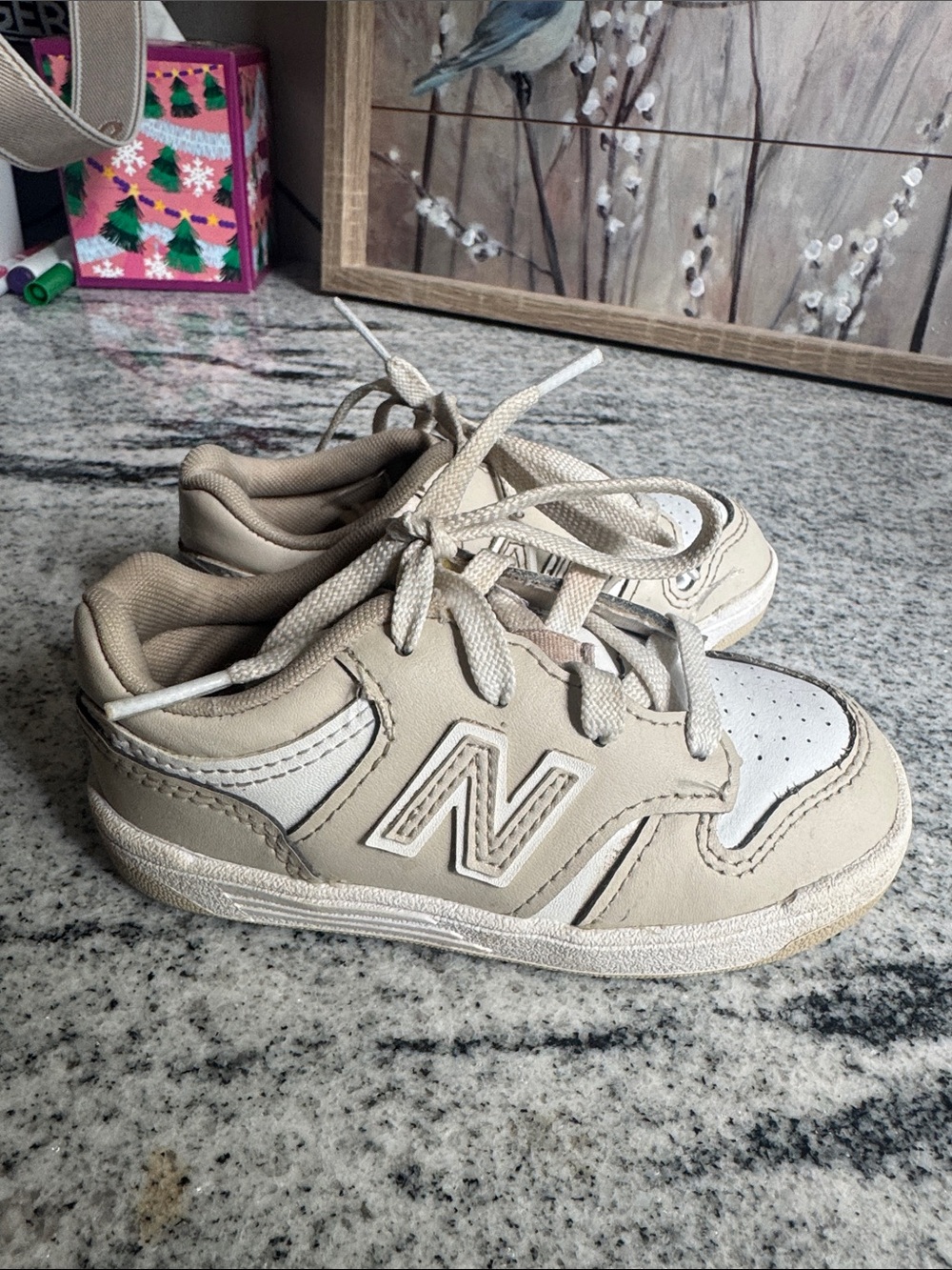 New Balance Kids Tan and White Lace-Up Sneakers